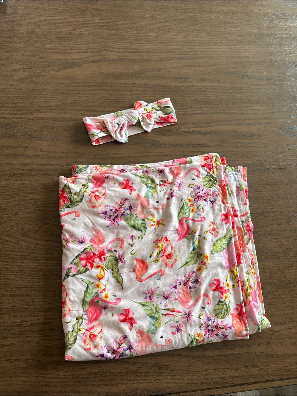 Posh Peanut Pink Flamingo Floral Headwrap and Swaddle Set